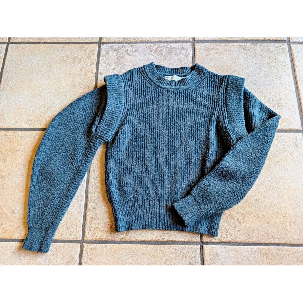 ASTR The Label Small Blue Gray Ribbed Knit Crewneck Pullover Sweater Puffy EUC